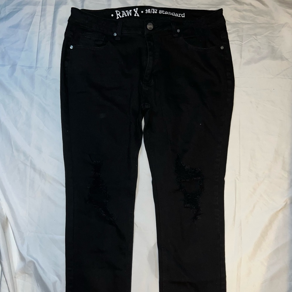 Mens Black Skinny Ripped Jeans